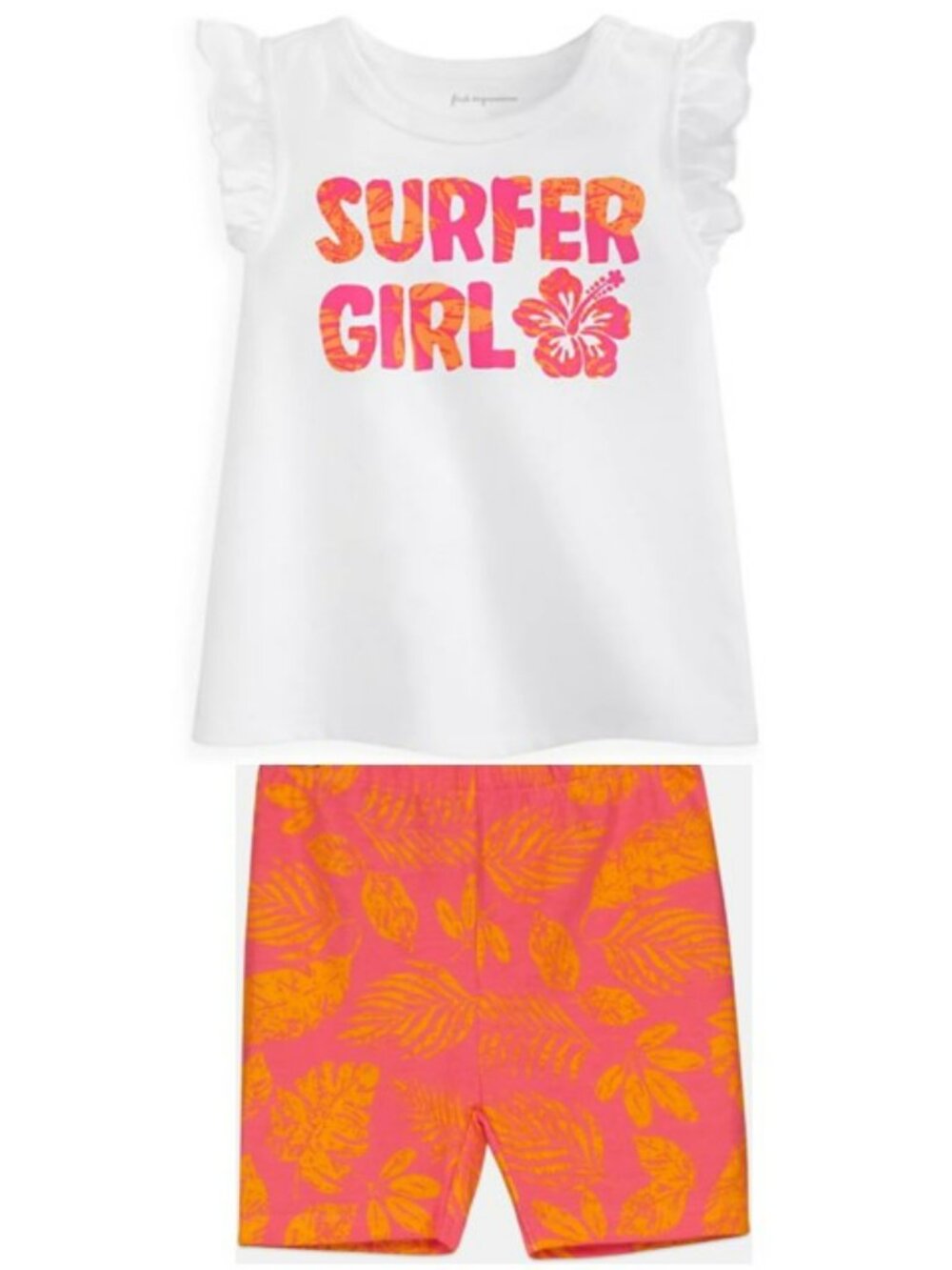 NWT. FIRST IMPRESSIONS Baby Girls 'Surfer Girl" White/Pink 2-Pc Set